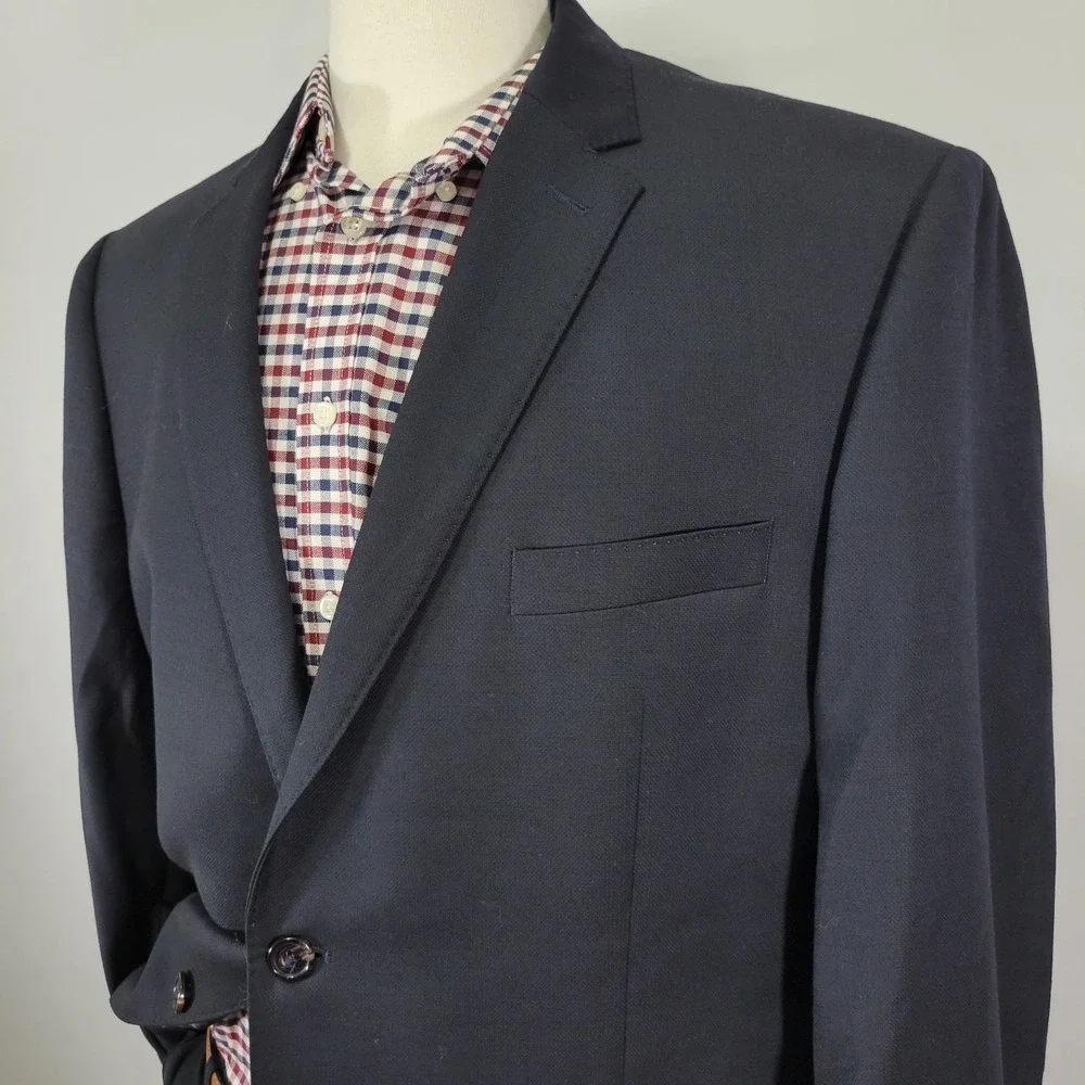 Lauren Ralph Lauren Mens Sport Coat Blazer Two Button Navy Wool Spandex 46R SLIM
